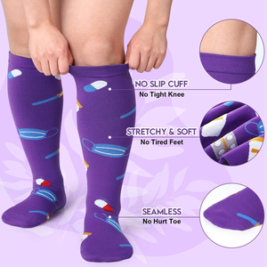 Calcetines de Compresión de Diseño Nuevo Personalizados, Hasta la Rodilla, Pantorrilla Ancha, 20-30 mmHg, Gran Soporte, Talla Grande para <span class=keywords><strong>Mujer</strong></span>, Maternidad, para Enfermeras - Product Image 3