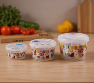 Plastic Food <b>Containers</b> 300Ml 600Ml 1L Airtight Lids Round <b>Kitchen</b> <b>Storage</b> Set Cartoon Design - Product Image 2