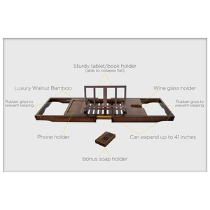 Brown Bamboo <b>Bathtub</b> <b>Caddy</b> Bath <b>Tray</b> With Book Tablet Holder - Product Image 4