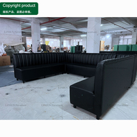 Muebles para Discoteca, Sofá en Forma de U de Cuero PU Negro con Mesa de Centro de Vidrio con LED Dorado para KTV, Bar, Salón, Lugar de Entretenimiento