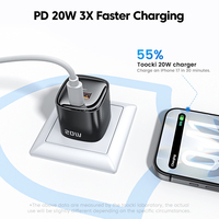 Pengisi Daya Cepat Toocki Mini 20W GaN Dual-Port Tipe-C dan USB PD 5V/3A untuk Laptop & Ponsel Android saat Bepergian