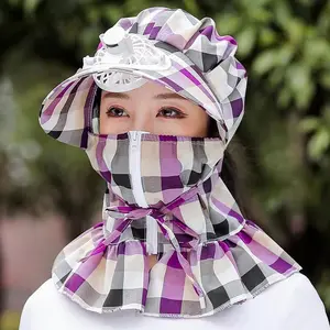 Yaz yeni tasarım fermuar Fan kapağı kadınlar için yüz kapatma UV korumalı açık soğutma şarj edilebilir Fan güneşlik şapka