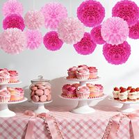 Bunga Pom Pom dari Kertas Tisu, Merah Muda, Merah Mawar, Bola Bunga Kertas untuk Dekorasi Pesta Ulang Tahun, Bridal Shower, Pernikahan, dan Baby Shower