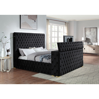 Luxuriöses Europäisches Design Gepolstertes Samt-TV-Bett mit Stauraum Drehbarer TV-Schrank Goldene Metallbeine Flügel-Kopfteil Gepolstert