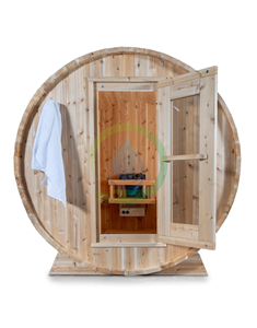 Salle de sauna à vapeur en bois pour 6 personnes, cèdre/pin purement rouge de l'Ouest canadien, sauna tonneau extérieur avec cuisinière électrique - Product Image 1