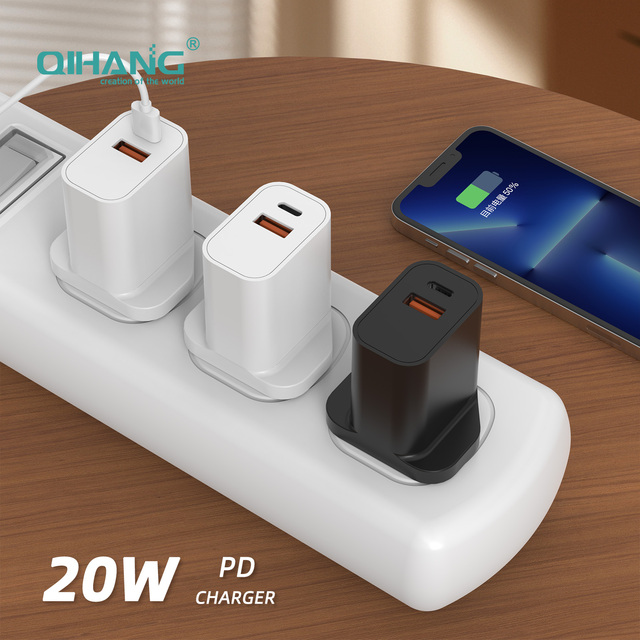 20W PD USB-C Charger GaN Technology 3-in-1 Fast Charging Block SCP UK Plug Compact High-Efficiency for Camera & Earphone