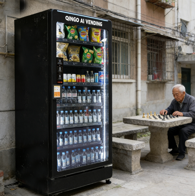 Qingo Commercial Refrigerated Vending Machine for School, 24/7 Service, Constant Cooling, Cash Coin Card QR Payment Supported