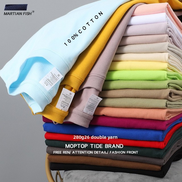 100% Cotton 280g Breathable Moisture-wicking Heavyweight Oversized Short-sleeve Unisex Solid Knitted T-shirt Classic Japanese