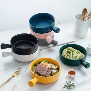 cheap wholesale Nordic Style With Handle dish Baking Bowl Pasta Plate Simple Home Tableware Soup Noodle Bowl Salad Bowl