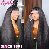 Perruques frontales en dentelle HD 13*6 en cheveux humains indiens vierges bruts Yaki Kinky Straight, sans colle, avec dentelle transparente, pour la vente en gros aux fournisseurs