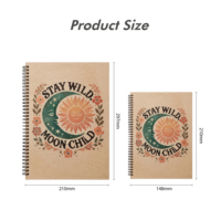 Cahier à spirale pour l'école avec motifs floraux bohèmes soleil et lune pour le bureau et l'école