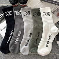 Chaussettes Jacquard Mi-Hautes Classiques Personnalisées Unisexe à Motifs Lettres, avec Semelle Rembourrée Respirante, Chaussettes Crew OEM pour Hommes