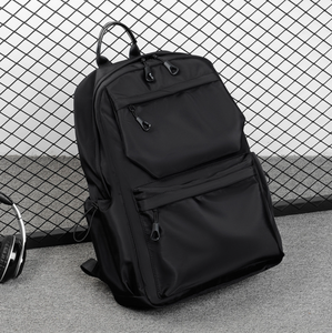Black Polyester Men <b>Backpack</b> <b>Large</b> Capacity School Travel Laptop Bag Zipper Closure Multi Pocket Daypack - Product Image 2