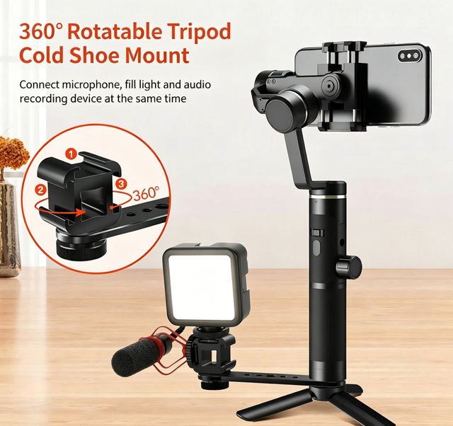 Aluminum Alloy Triple Cold Shoe Extension Mount Bracket Bar 360 Rotatable 1/4'' Screw Mount for Video Light/Microphone/DSLR