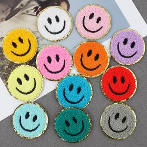 Disesuaikan DIY Wajah Tersenyum Tambalan Chenille Sesuaikan Warna Anda Sendiri Glitter Chenille Huruf Patch