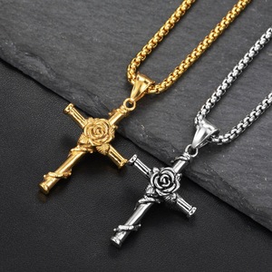 패션 로즈 크로스 목걸이 스테인레스 스틸 날개 크로스 펜던트 PVD 18k 골드 남자 십자가 보석 Ankh 크로스 목걸이 - Product Image 5