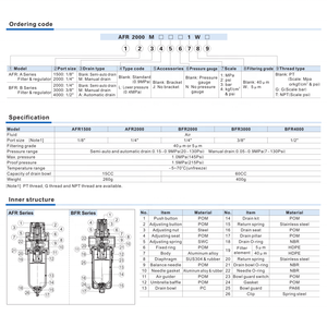 Unità di Trattamento Aria Pneumatica AIRTAC FRL, Filtro Regolatore d'Aria, Regolatore di Pressione dell'Aria, Componenti BFR-2000 - Product Image 5