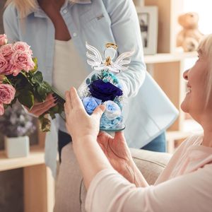 Rose éternelle préservée sous cloche en verre, motif ange, pour livraison express, pour Maman, roses véritables pour Grand-mère, Sœur, Épouse, Elle, de la part de sa fille - Product Image 4