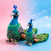 Peluche Paon Vert Simulé Personnalisée Mignonne, Poupée en Peluche Paon Bleu, Ornement Décoratif, Figurine en Peluche Oiseau Cadeau pour Enfants