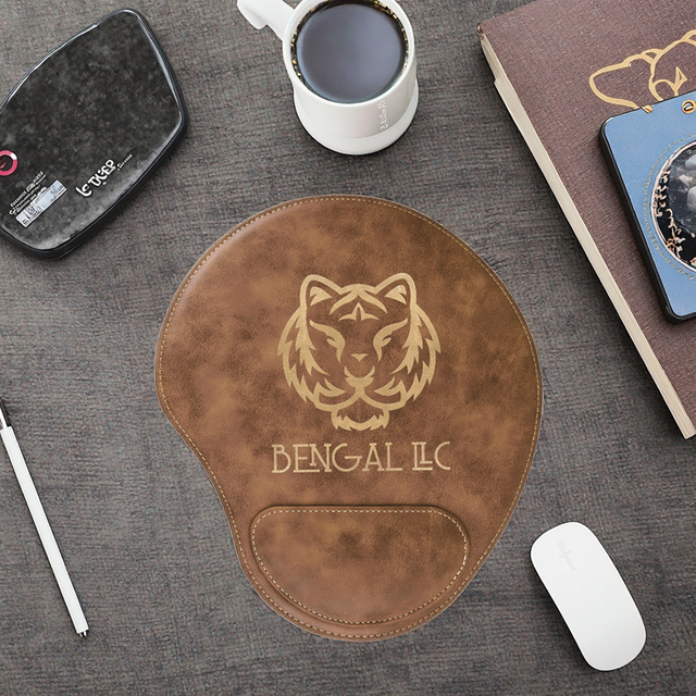 Custom Design Mouse Pad with Memory Foam Wrist Rest - Laser Engraved Pu Leather Ergonomic Pad for Gaming and Studying
