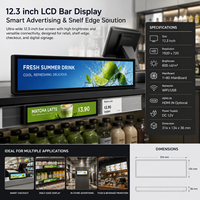 Écran publicitaire numérique intelligent de 12,3 pouces, 600 cd/m², ultra-large, avec écran LCD en barre, WiFi, pour la promotion dans les ascenseurs