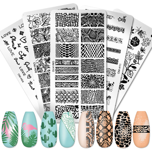 Placas de estampado de uñas con serpiente leopardo letra inglesa amor corazón hojas flores diseño uñas arte plantilla sello herramientas - Product Image 1
