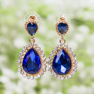 Bijoux de mode, longues boucles d'oreilles en forme de goutte d'eau, boucles d'oreilles en cristal coloré et strass - Product Image 4