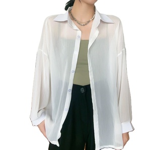 Camisa de Protección Solar de Verano para Mujer, Chifón Ligero y Transpirable, Manga Larga, Talla Grande, Blusas de Color Sólido para Mujer, de Fábrica - Product Image 1