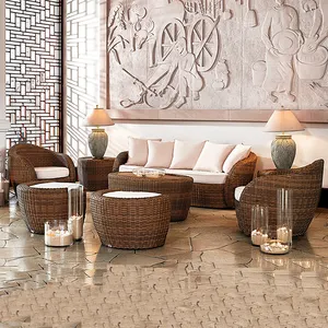 Muebles de mimbre para terraza moderna contemporánea de indonesia, sofá impermeable para exteriores y jardín