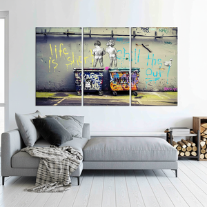 Life is Short Banksy Chill Out Printed <b>Canvas</b> <b>Wall</b> Art,SET OF 3 <b>CANVAS</b> - Product Image 3