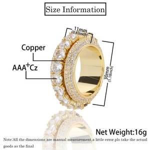 Wholesale Rose Gold Plated Brass <b>Iced</b> Out Hip Hop Men's Rotating CZ Cuban <b>Rings</b> Rhodium Plated - Product Image 1