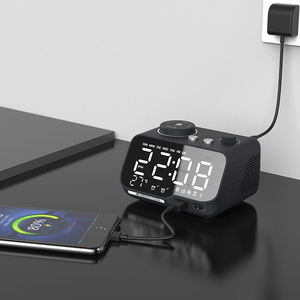 Multifunctional Bedside Alarm <b>Clock</b> Radio with Dual USB Charging BT Speaker FM Radio Temperature Display for <b>Bedroom</b> Hotel - Product Image 4