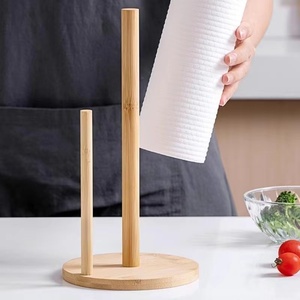 Estante de papel de rollo de bambú vertical simple estante de almacenamiento de pañuelos de cocina y baño para gabinete o mesa - Product Image 6