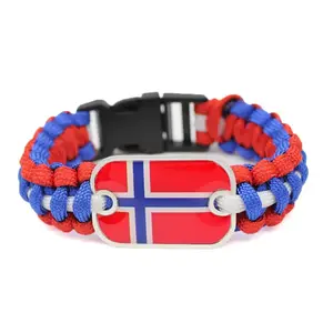 ノルウェーのカスタマイズ可能な国旗の色とロゴの旗パラシュートコード命を救う織りブレスレット国旗