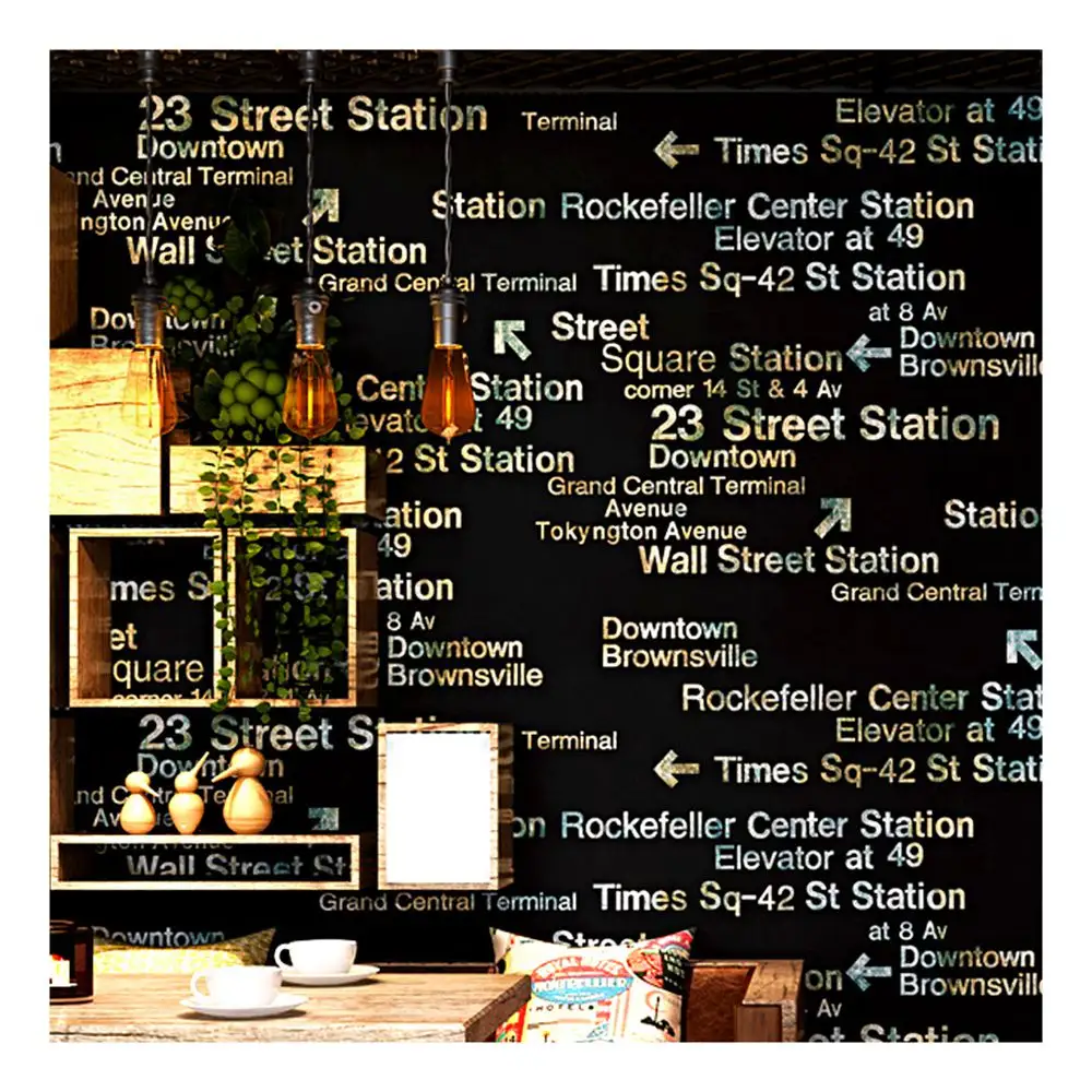 0.53*9.5m Retro Wallpaper 3D Stereo Nostalgic English Alphabet Barber Shop Restaurant Bar Background Wall Paper