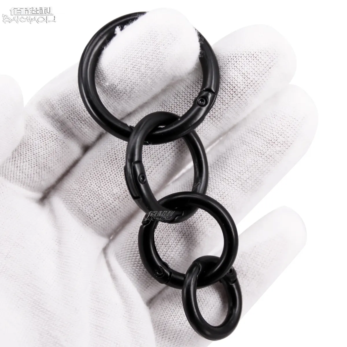 OEM/ODM oval kirsite spring Zinc alloy logam lingkaran kecil penuh hitam cepat link gantungan kunci carabiner hook