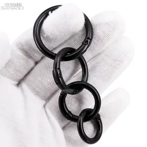 OEM/ODM oval kirsite spring Zinc alloy metal small circle full black quick link keychain carabiner hook