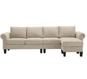 Convertible U-Shape Sectional <b>Sofa</b> Set with Storage Four-seater Modern Polyester Fabric for Hotel & Villa Living Rooms - Product Image 1