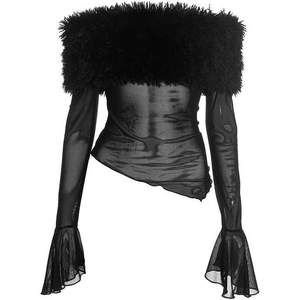 เสื้อแขนยาวตาข่ายแบบสั่งทำพิเศษ รุ่นปี 2026 สำหรับผู้หญิง คอปกขนสัตว์ ไหล่ตก ซีทรู ชายเสื้อไม่สม่ำเสมอ สไตล์ Y2K ระบายอากาศได้ดี ผลิตจากผ้าสแปนเด็กซ์และโพลีเอสเตอร์ - Product Image 2