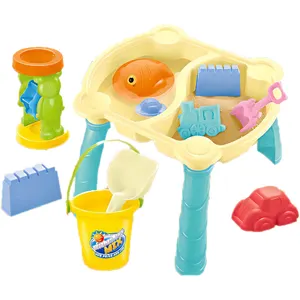 QS 여름 야외 어린이 물 놀이 22 조각 친환경 플라스틱 모래 양동이 비치 도구 세트 장난감 테이블 동물 성 모델