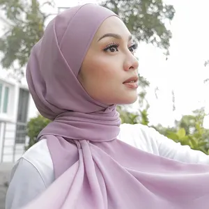 Hot selling beautiful instant chiffon tudung malaysia women ready to wear hijab al amira bawal shawl