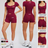Ensemble de fitness deux pièces personnalisé pour femme – Tenue respirante pour yoga et Pilates, matière douce et élastique, ensemble short uni pour la gym