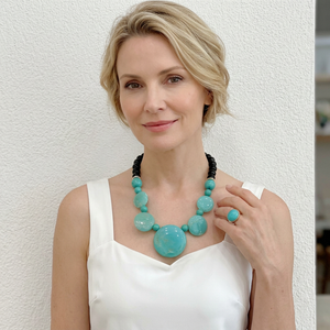 Turquoise <b>Resin</b> <b>Craft</b> Beaded Necklace Round Statement Jewelry Fashion Accessory Handmade - Product Image 1