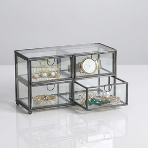 Latest Design Clear Glass Mini Jewelry Storage Box in <b>Black</b> Metal Frame for Storage and Display with Mini Drawers - Product Image 1