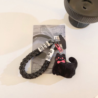 Gantungan Kunci Tali Kepang Boneka Kucing Lucu Bahan Kain Liontin Kucing Imut Tali Pergelangan Tangan Aksesoris Tas