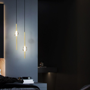 Modern Minimalist All-Copper Pendant <b>Light</b> for Bedroom Black and Gold with Long Brass Cord Warm White <b>Bar</b> <b>Light</b> - Product Image 6