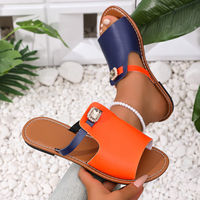 Sandal Jepit Anti-selip Ringan Berpayet Blok Warna Biru Oranye Gaya Baru Musim Panas Sandal Datar Kasual Cocok untuk Wanita
