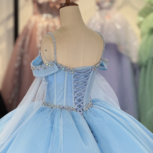 20254 Hermosos Vestidos de Quinceañera Azules con Pedrería, Estilo Imperio, con Falda Abultada para Mujer - Product Image 6