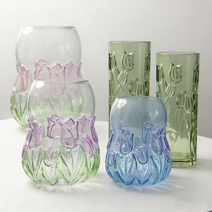 Jarrón de Vidrio Moderno con Diseño de Tulipán en Relieve, Ecológico, Tipo Vaso y Cilindro, <span class=keywords><strong>para</strong></span> Decoración de Bodas y Cumpleaños - Product Image 5