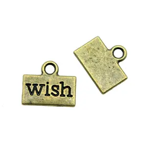 13x11mm Cheap DIY Making Jewelry Accessories Finding Vintage Antique Bronze Zinc Alloy Word Letter WISH Charm Jewelry Pendant
